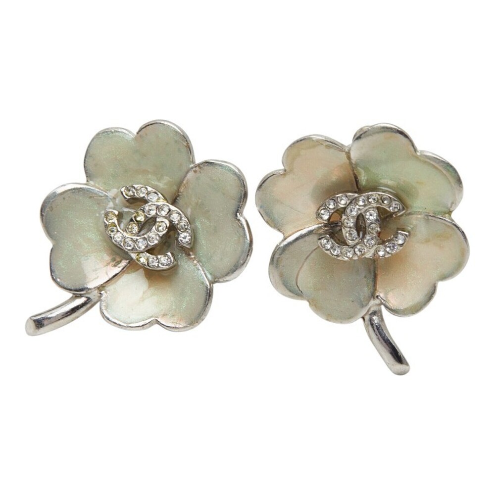 CHANEL Silver Logo Earrings